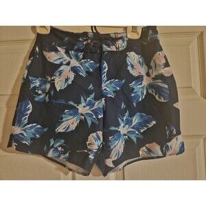 Carve Design Women Navy Floral Board Swim Shorts Size 2 Drawstring Hawaiian Blue